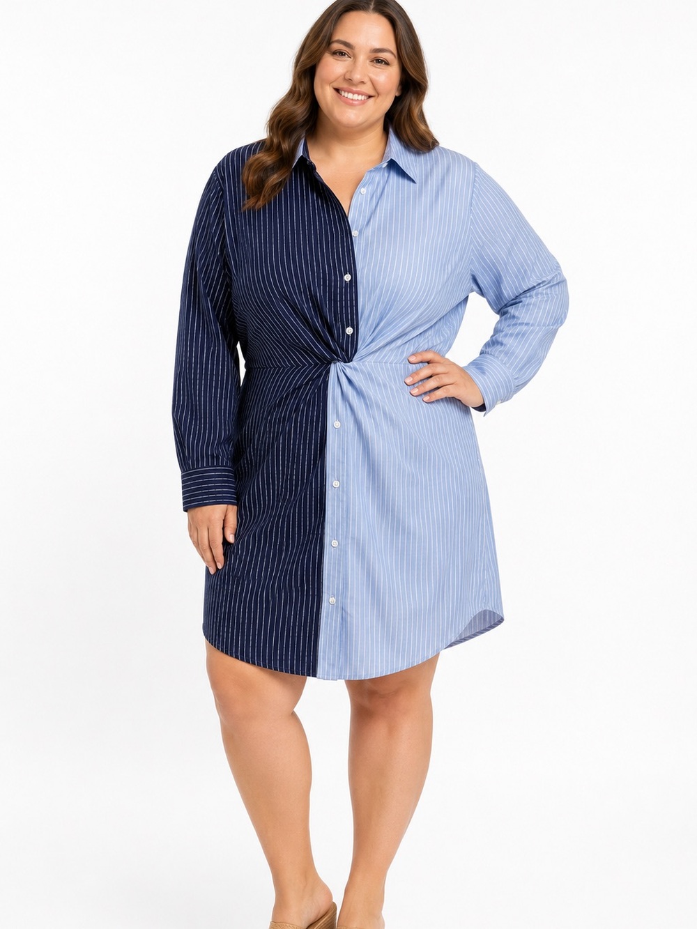Gibson & Latimer Twist Tie Striped Shirt Dress 1x